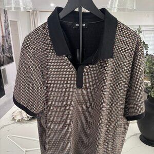 Express XL Geometric Diamond Polo Shirt – Retro Pattern Short Sleeve Top